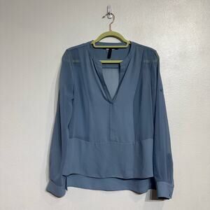 BCBGMaxazria Blue Sheer Long Sleeve Blouse Sz XS